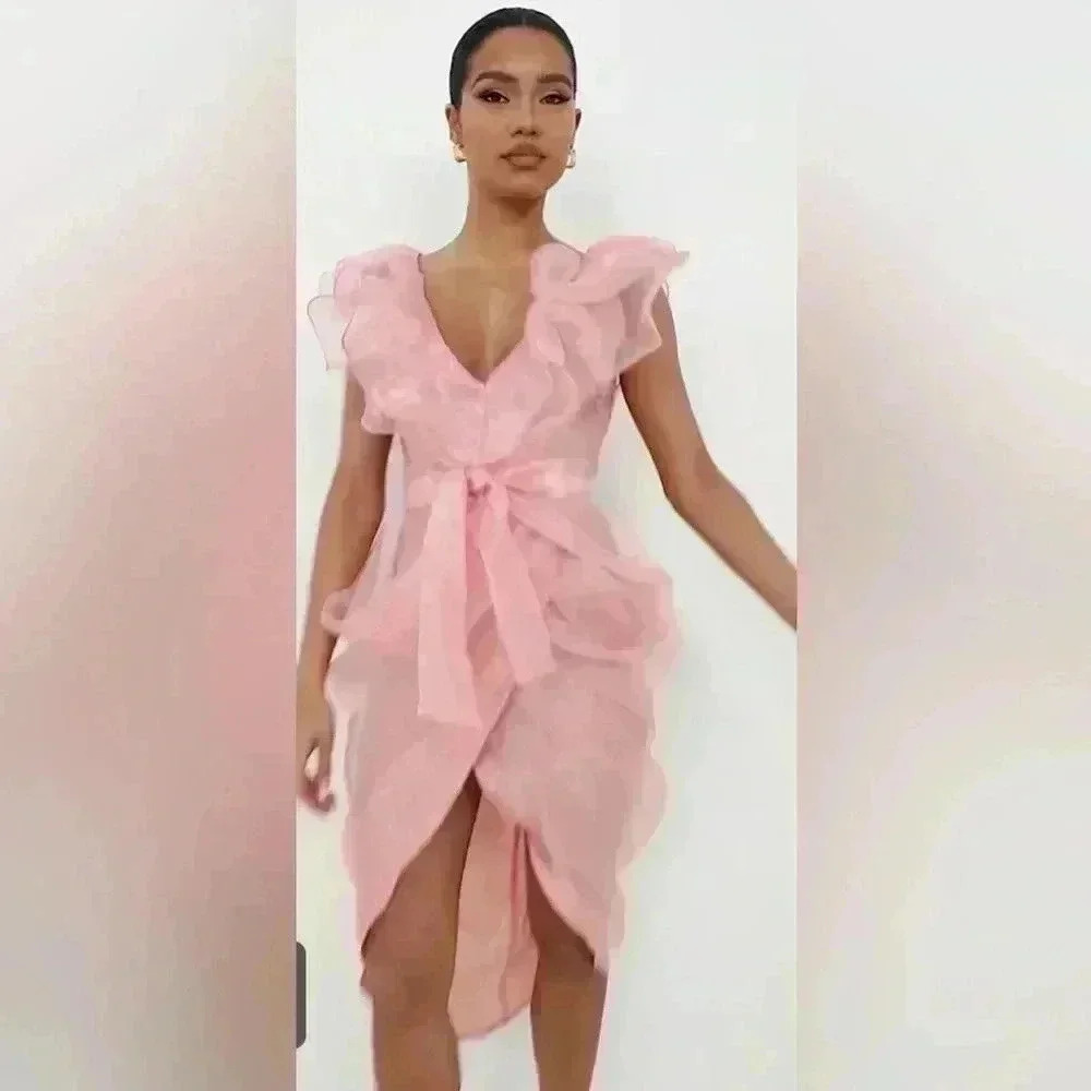 PrettyLittleThing Pink Ruffle Midi Dress